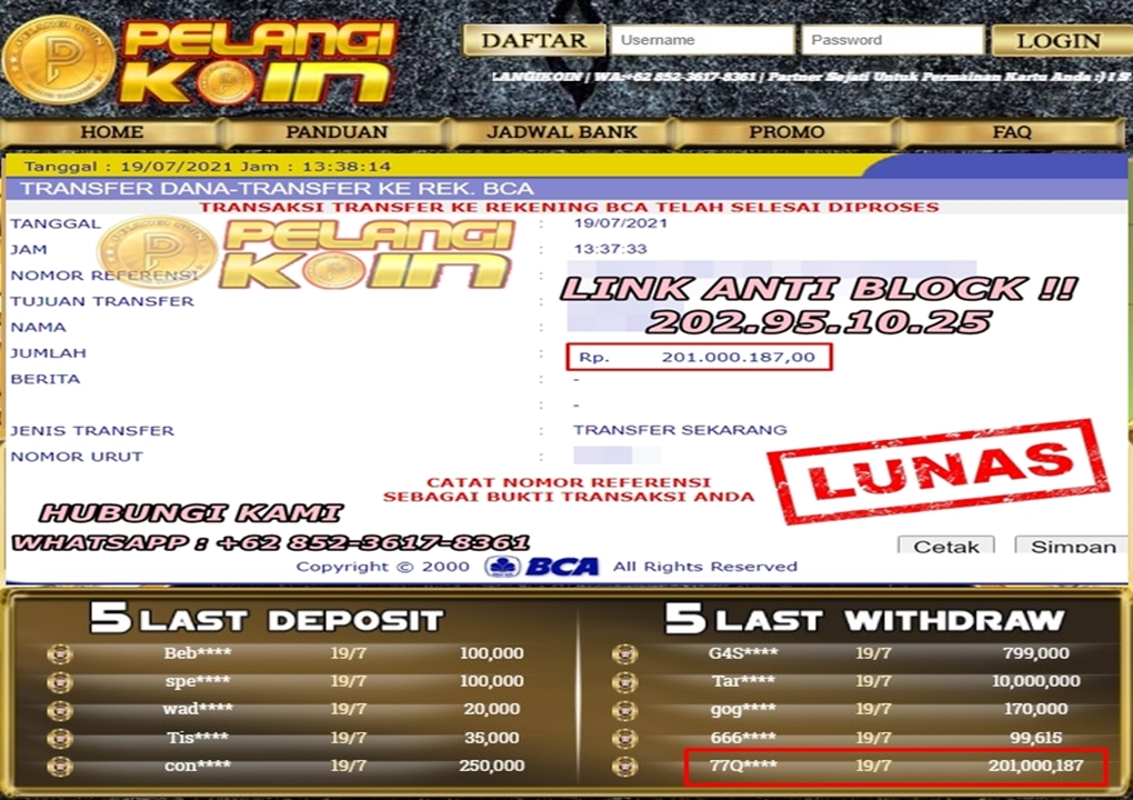 Menang Ratusan Juta rupiah di bayar LUNAS oleh situs Pelangi Koin