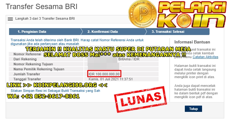 Untung 100 Juta Rupiah Gabung bermain di situs Pelangi Koin
